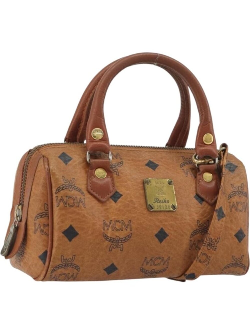 MCM Logogram Vicetos Mini Boston Bag PVC Leather 2way Brown Gold
